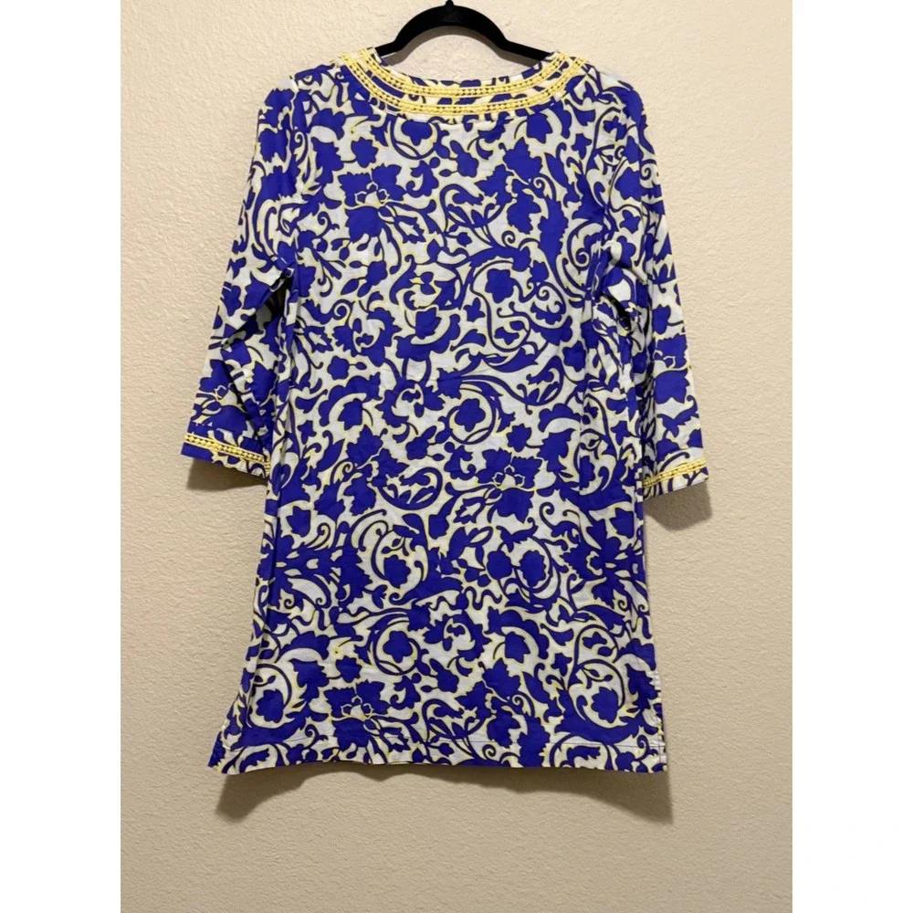 Boden Top SZ 10 Kaftan Tunic 3/4 Sleeve Cotton Lagenlook Coastal Purple Yellow - Picture 6 of 6